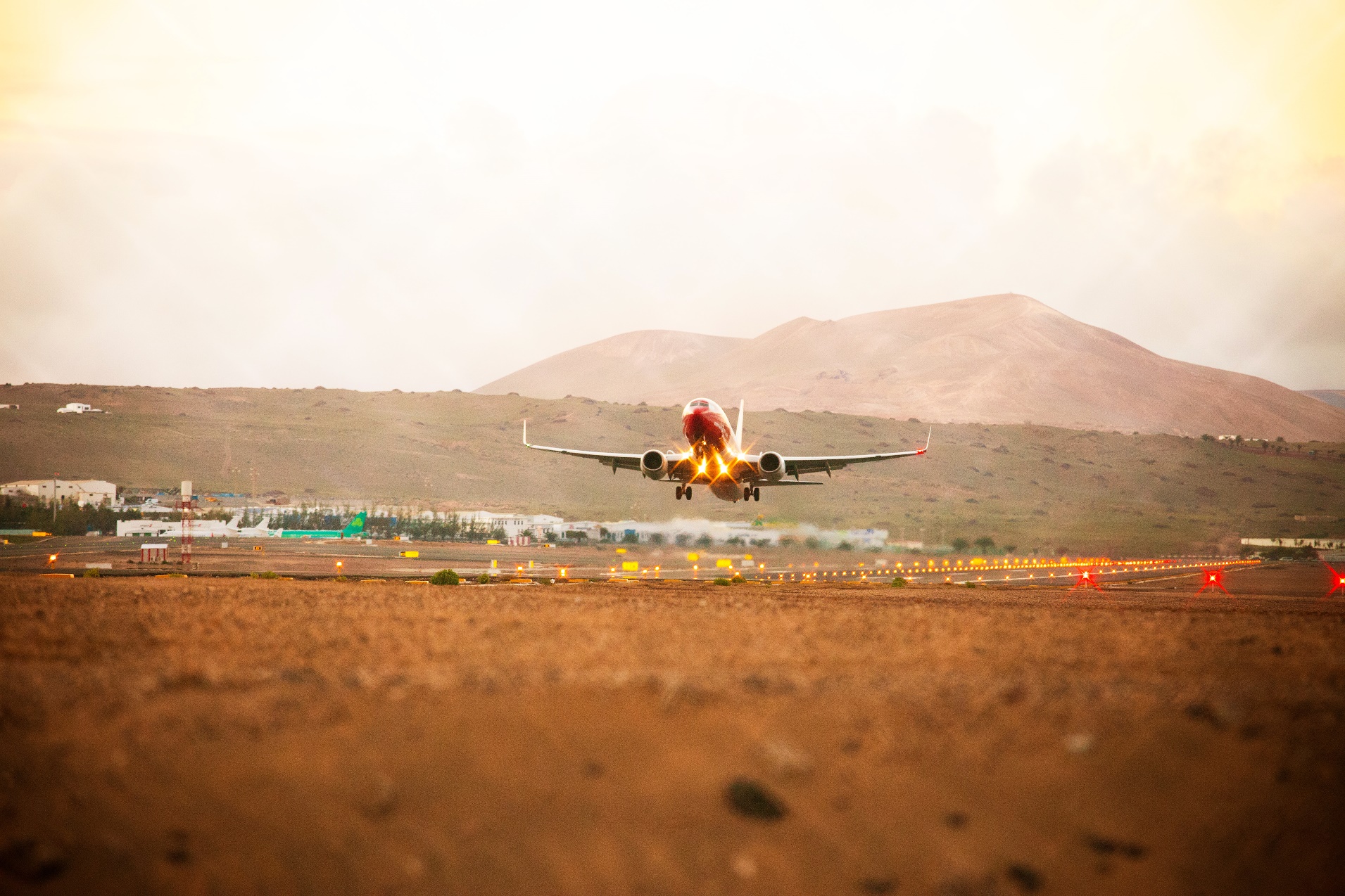 An airplane taking off from Lanzarote airport