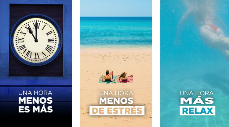 Imágenes de la campaña "Una hora menos es más", Islas Canarias