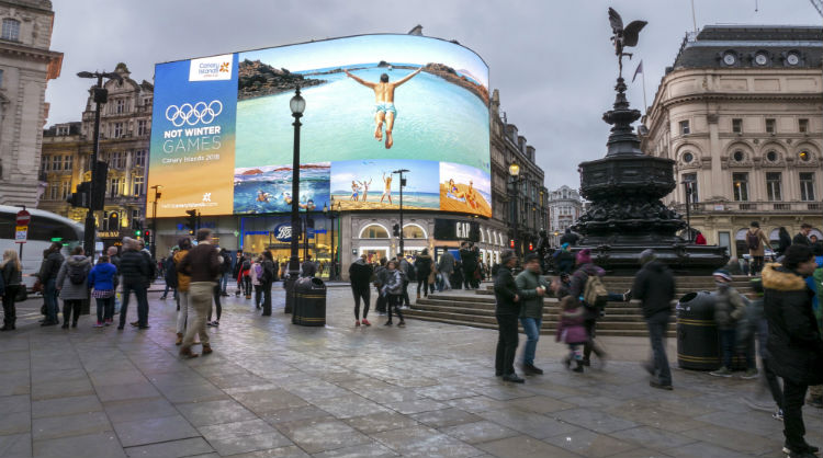 One of the #NotWinter Games campaigns at Picadilly Circus, Canary Islands