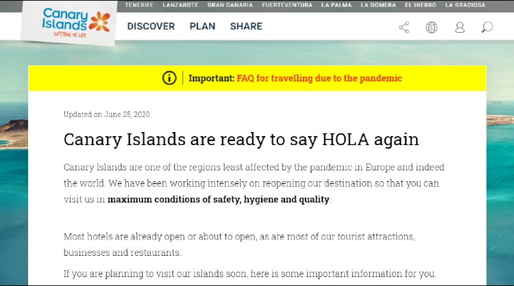The Canary Islands activate a FAQs section on its website in order to answer tourists’ queries   