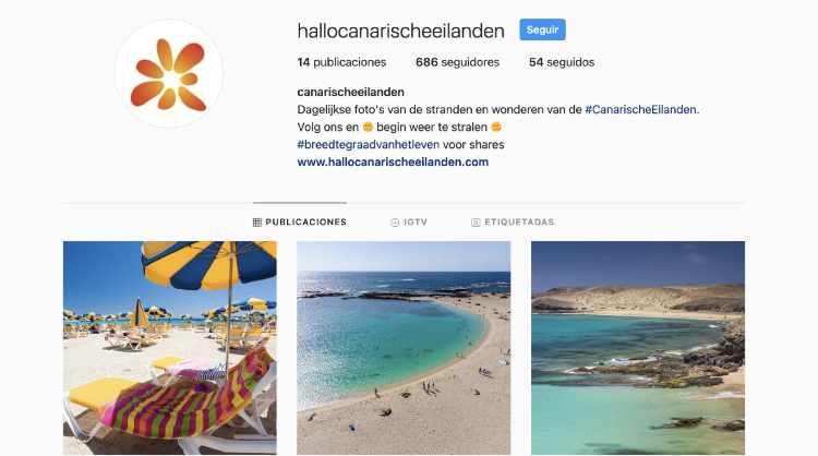 Imagen del perfil en holandés de Islas Canarias en Instagram