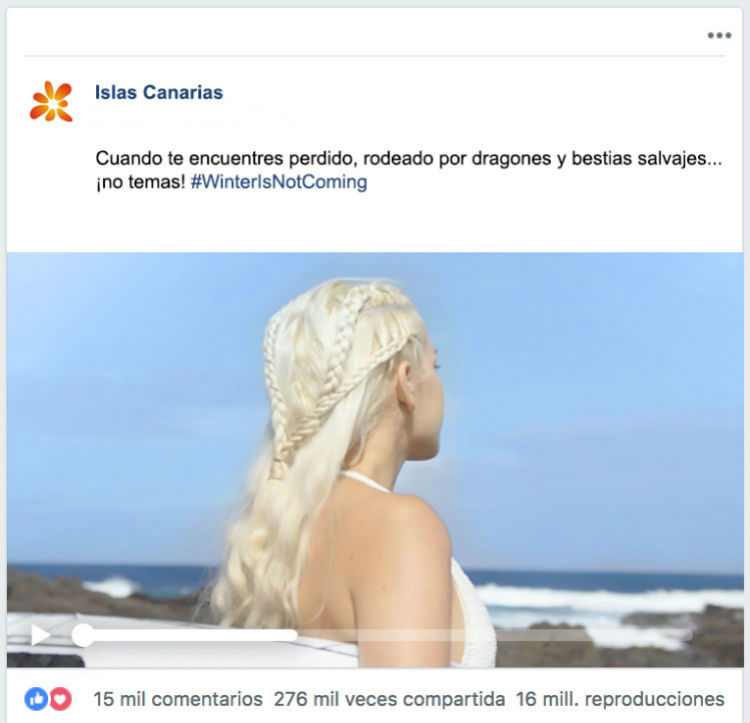 Una de las publicaciones en Facebook de la campaña “Winter is NOT coming” de Islas Canarias