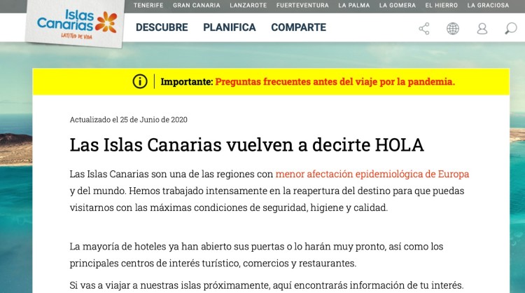 Islas Canarias activa un área de “preguntas frecuentes” en la web para dar respuesta a las dudas de los turistas