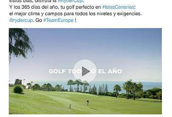 Imagen de uno de los tuits de la campaña de Islas Canarias dirigida a los turistas de golf durante la celebración de la Ryder Cup 2018