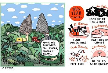 Ilustraciones de @72kilos y Gemma Correll para campaña de Islas Canarias en redes sociales