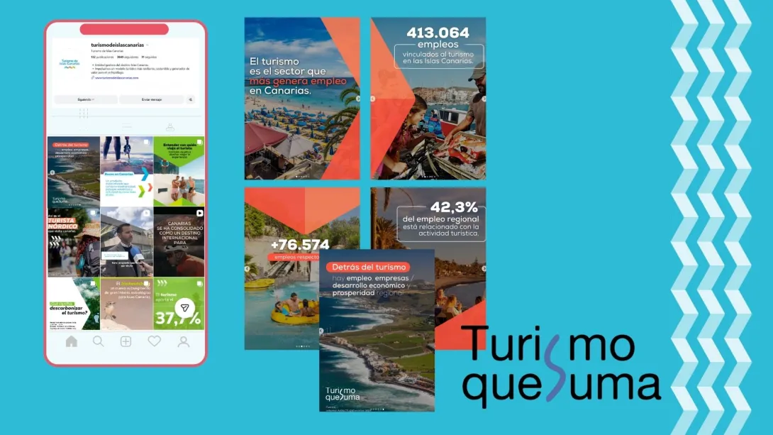 Aplicación del logo de Turismo que Suma en una publicación de uno de los perfiles de redes sociales de Turismo de Islas Canarias